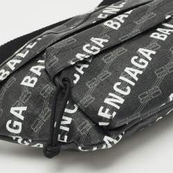 Pre Owned Balenciaga Black BB Monogram Coated Canvas Logo Medium Signature Belt Bag