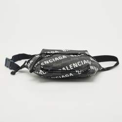 Pre Owned Balenciaga Black BB Monogram Coated Canvas Logo Medium Signature Belt Bag
