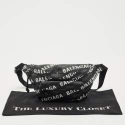 Pre Owned Balenciaga Black BB Monogram Coated Canvas Logo Medium Signature Belt Bag