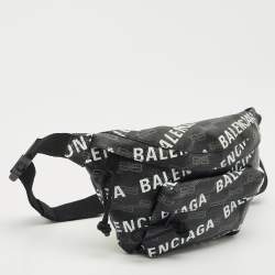 Pre Owned Balenciaga Black BB Monogram Coated Canvas Logo Medium Signature Belt Bag