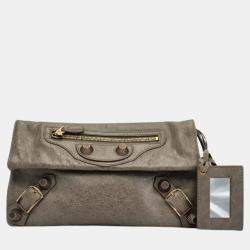 Pre Owned Balenciaga Envelope Grey Leather Clutch Bag