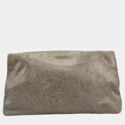 Pre Owned Balenciaga Envelope Grey Leather Clutch Bag