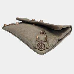 Pre Owned Balenciaga Envelope Grey Leather Clutch Bag