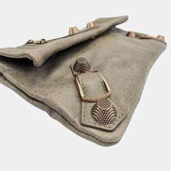 Pre Owned Balenciaga Envelope Grey Leather Clutch Bag
