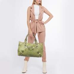 Pre Owned Balenciaga Kiwi Green Leather GGH Work Tote