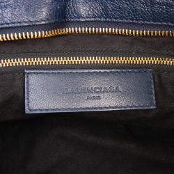Pre Owned Balenciaga Navy Blue Goatskin Motocross Classic Metallic Edge Part Time Satchel