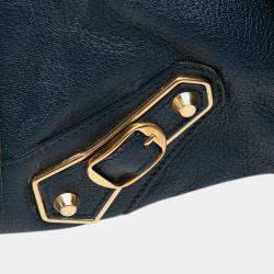 Pre Owned Balenciaga Navy Blue Goatskin Motocross Classic Metallic Edge Part Time Satchel