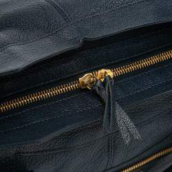 Pre Owned Balenciaga Navy Blue Goatskin Motocross Classic Metallic Edge Part Time Satchel