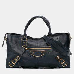 Pre Owned Balenciaga Navy Blue Goatskin Motocross Classic Metallic Edge Part Time Satchel
