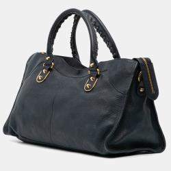 Pre Owned Balenciaga Navy Blue Goatskin Motocross Classic Metallic Edge Part Time Satchel