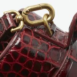 Pre Owned Balenciaga Burgundy Croc Embossed Leather Small Hourglass Top Handle Bag