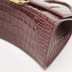Pre Owned Balenciaga Burgundy Croc Embossed Leather Small Hourglass Top Handle Bag