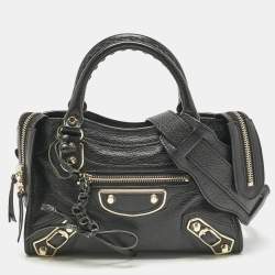 Pre Owned حقيبة بالنسياغا كلاسيك سيتي حافة معدنية صغيرة جلد أسود