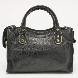 Pre Owned حقيبة بالنسياغا كلاسيك سيتي حافة معدنية صغيرة جلد أسود