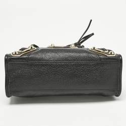 Pre Owned حقيبة بالنسياغا كلاسيك سيتي حافة معدنية صغيرة جلد أسود