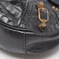 Pre Owned Balenciaga Black Croc Embossed Leather XS Le Cagole Shoulder Bag