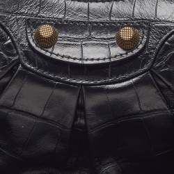 Pre Owned Balenciaga Black Croc Embossed Leather XS Le Cagole Shoulder Bag