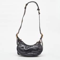 Pre Owned Balenciaga Black Croc Embossed Leather XS Le Cagole Shoulder Bag