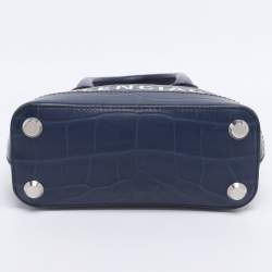 Pre Owned Balenciaga Blue Croc Embossed Leather XXS Ville Satchel