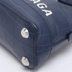 Pre Owned Balenciaga Blue Croc Embossed Leather XXS Ville Satchel