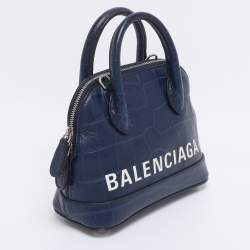 Pre Owned Balenciaga Blue Croc Embossed Leather XXS Ville Satchel