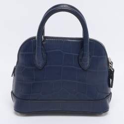 Pre Owned Balenciaga Blue Croc Embossed Leather XXS Ville Satchel