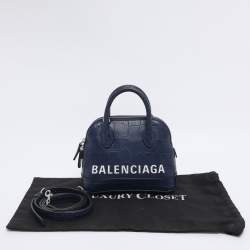 Pre Owned Balenciaga Blue Croc Embossed Leather XXS Ville Satchel