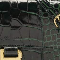 Pre Owned Balenciaga Green Croc Embossed Leather XS Hourglass Top Handle Bag