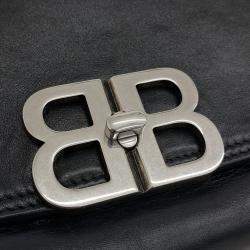 Pre Owned Balenciaga Black Leather Flap BB Soft Bag