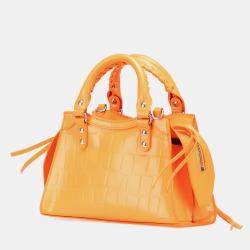 Pre Owned Balenciaga Orange Mini Croc Embossed Calfskin Neo Classic City