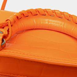 Pre Owned Balenciaga Orange Mini Croc Embossed Calfskin Neo Classic City