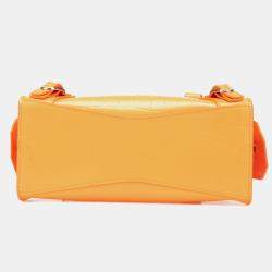 Pre Owned Balenciaga Orange Mini Croc Embossed Calfskin Neo Classic City