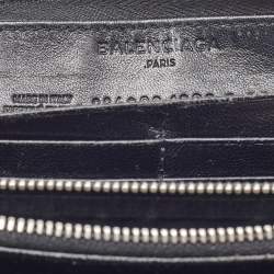 Pre Owned Balenciaga Black Leather Zip Around Wallet