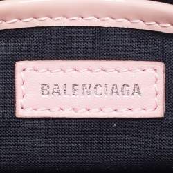 Pre Owned Balenciaga Pink Croc Embossed Patent Leather Nano Classic City Tote