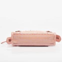Pre Owned Balenciaga Pink Croc Embossed Patent Leather Nano Classic City Tote