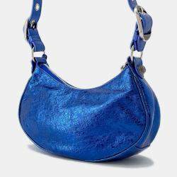 Pre Owned Balenciaga Luca Goal Xs Metallic Blue Leather Shoulder Bag