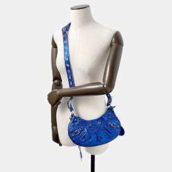 Pre Owned Balenciaga Luca Goal Xs Metallic Blue Leather Shoulder Bag