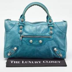 Pre Owned Balenciaga Sky Blue Leather GSH Work Tote