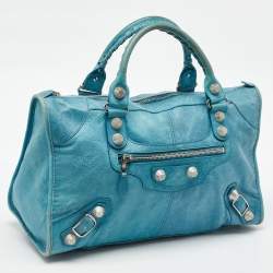 Pre Owned Balenciaga Sky Blue Leather GSH Work Tote