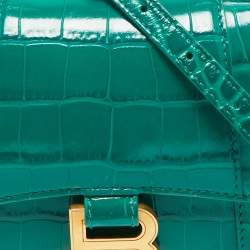 Pre Owned Balenciaga Green Croc Embossed Leather XS Hourglass Top Handle Bag