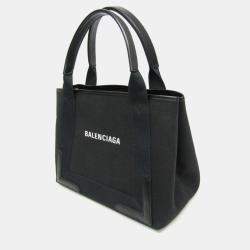 Pre Owned Balenciaga Navy Cabas S Black Canvas Leather Tote Bag