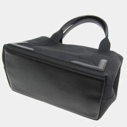 Pre Owned Balenciaga Navy Cabas S Black Canvas Leather Tote Bag