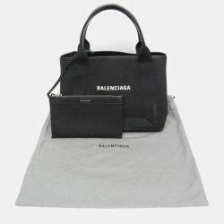Pre Owned Balenciaga Navy Cabas S Black Canvas Leather Tote Bag