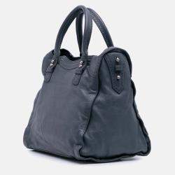 Pre Owned Balenciaga Blue Lambskin Motocross Classic Riva Velo Satchel