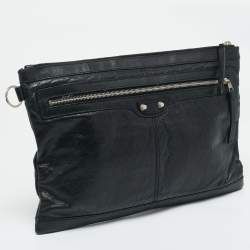 Pre Owned Balenciaga Black Leather Clip L Clutch