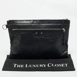 Pre Owned Balenciaga Black Leather Clip L Clutch