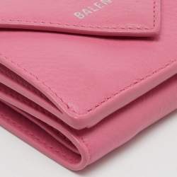 Pre Owned Balenciaga Pink Leather Mini Papier Flap Wallet