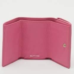 Pre Owned Balenciaga Pink Leather Mini Papier Flap Wallet
