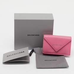Pre Owned Balenciaga Pink Leather Mini Papier Flap Wallet