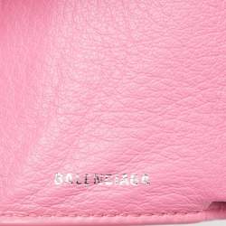 Pre Owned Balenciaga Pink Leather Mini Papier Flap Wallet